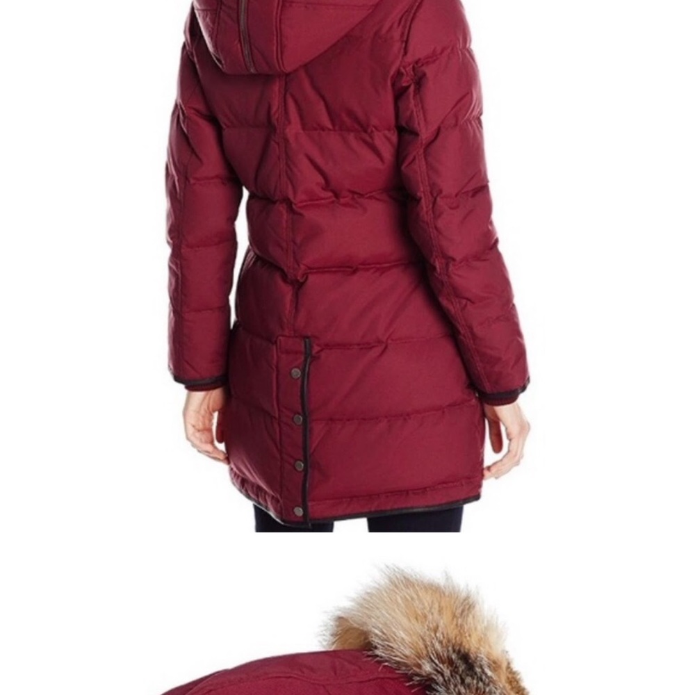 Pajar Maroon Burgundy Down Puffer Coat with Faux Fur Trim - Picture 3 of 16